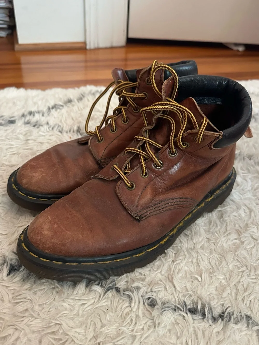 Dr. Martens Brown Leather Lace-Up Ankle Boots with Black Collar